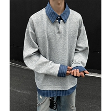 2026春季新款复古假两件Polo衫男老钱风条纹卫衣W5019-特P38控68，男装Polo衫，电商A001