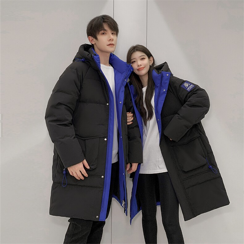 主推韩版情侣装长款羽绒服男女青年学生加厚300+克羽绒服大衣,男装羽绒服,钱塘723