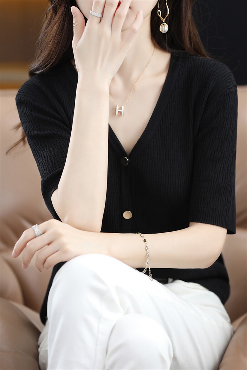 秋冬新款女装V领短袖舒适简洁百搭打底羊毛衫,女装羊毛衫,牧雅羊绒