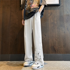 23夏季新款裤脚印花图案宽松薄款直筒长裤A061-EX50042-P45-限78，男装休闲裤，电商A061
