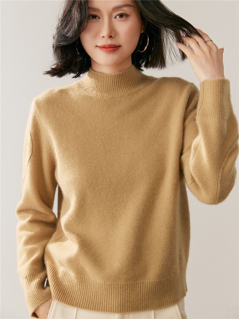 秋季新款半高圆领纯色针织衫时尚休闲百搭,针织衫/毛衣,鸥蕊娅羊绒