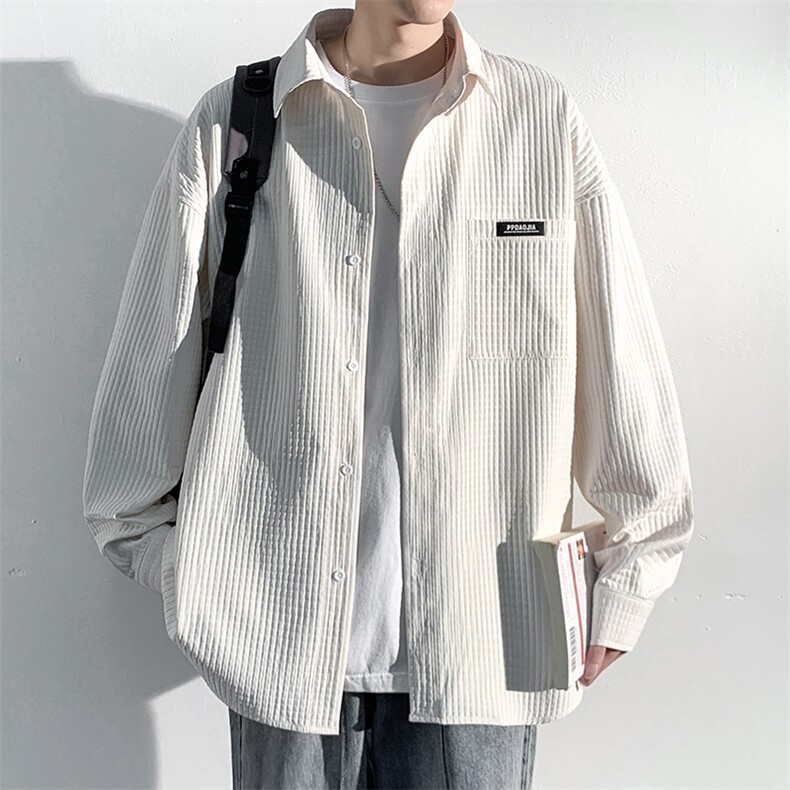 2025春款港风高级感长袖纯色衬衫男ins翻领衬衣大码外套C811-P55,男装衬衫,电商A001-1