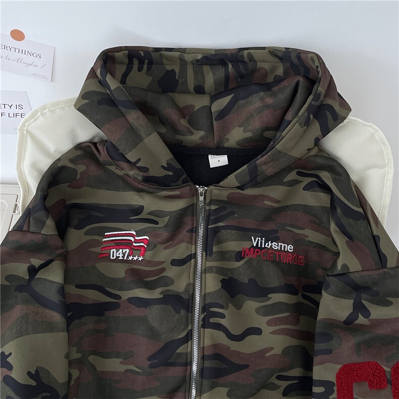 加厚加厚冬款男女连帽开衫迷彩卫衣刺绣保暖宽松夹克外套WY96P65,男装夹克,星座1013-1