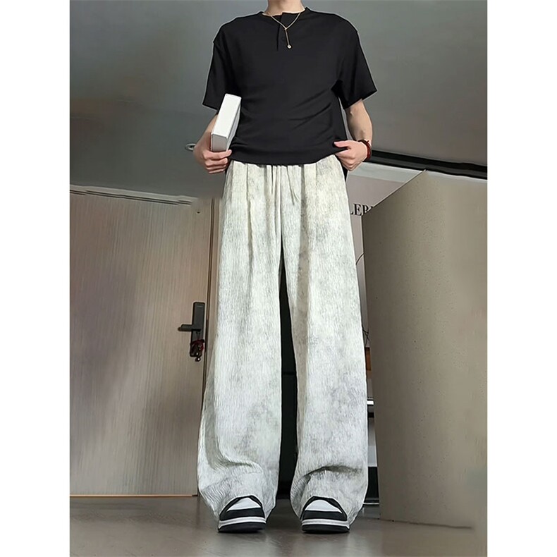 美式扎染冰丝速干裤子男夏季薄款垂感松弛感运动裤潮牌宽松阔腿裤图片