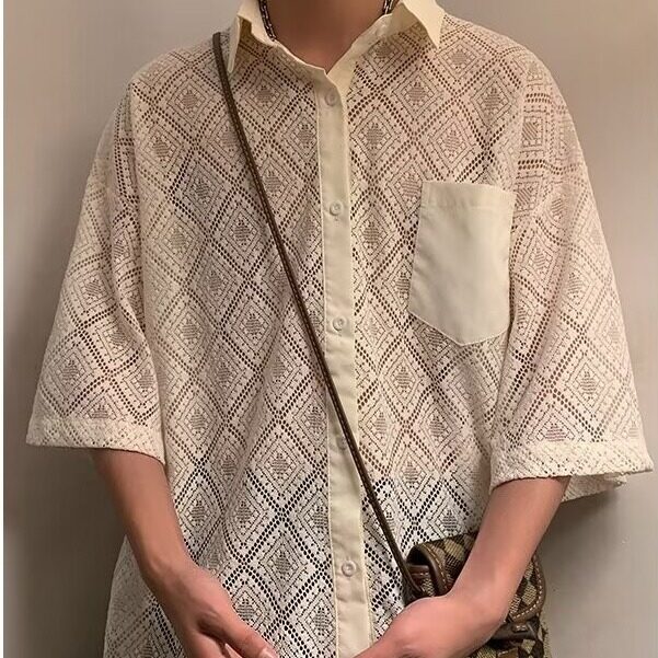 CLH30-P36港风镂空短袖衬衫夏季感情侣宽松休闲半袖衬衣外套潮,男装T恤,星座1503-1