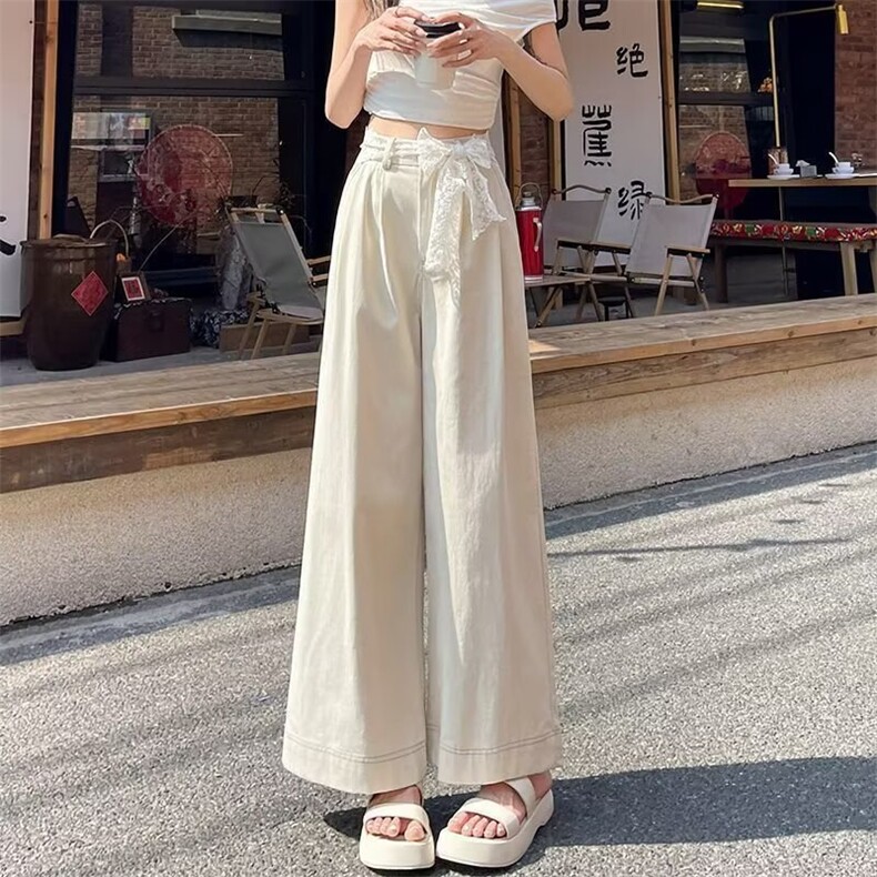 蝴蝶结绑带阔腿休闲裤女夏季新款高腰显瘦垂感九分裤宽松直筒裤子,男装休闲裤,星座506A