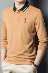 2023年新款秋季纯色商务休闲上衣中年男士长袖t恤翻领刺绣polo衫图片