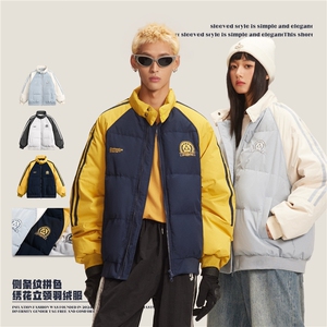 2025冬款侧条纹拼色绣花立领羽绒服-5632-358图片