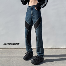 B221美式ins高街小众拼接修身小脚牛仔裤LK23038-P65控88，男装牛仔裤，电商B221