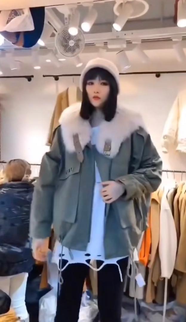 ZHG8117欧版狐毛海军领獭兔毛内胆皮草派克服,女装皮草,L·H·X