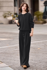 韩系休闲通勤时尚套装女2026春秋季小个子洋气阔腿裤两件套，女装套装/套裙，关键词