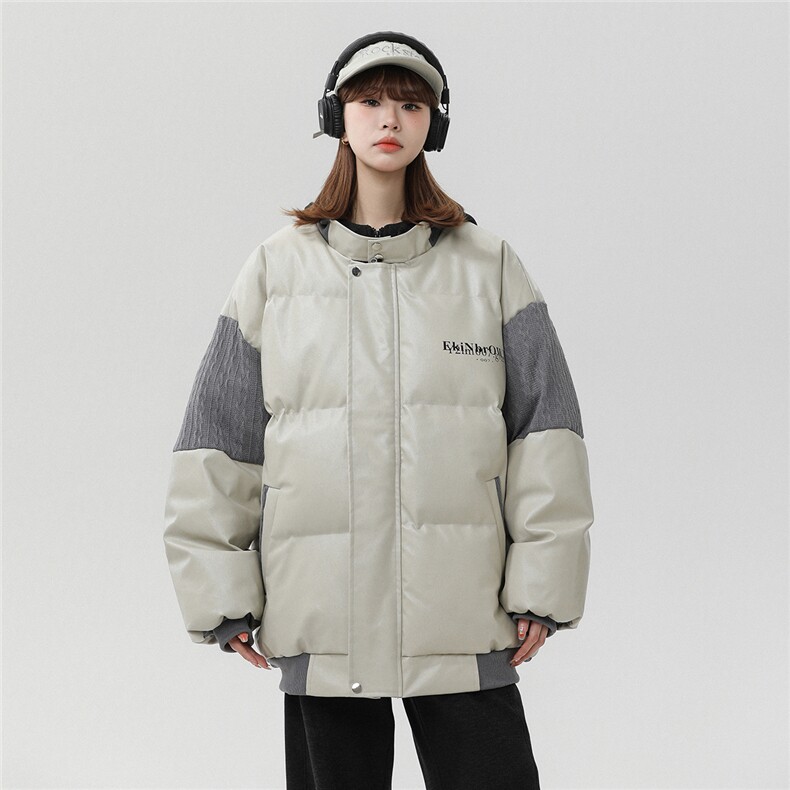 中性风白墙毛线衣拼接PU皮棉衣男:聚酯纤维MY78756P140控198，男装针织衫/毛衣，星座227-7