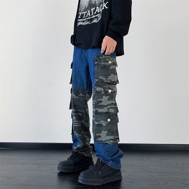 美式重磅迷彩牛仔裤男女夏季复古hiphop直筒工装N7702P68,男装牛仔裤,星座1116-2
