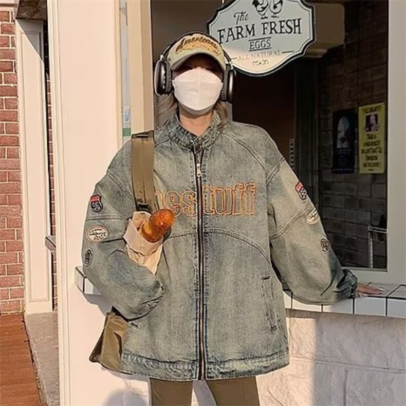 JK8899-P65美式机车风牛仔外套男水洗做旧潮牌炸街刺绣,男装工装外套,电商B323A