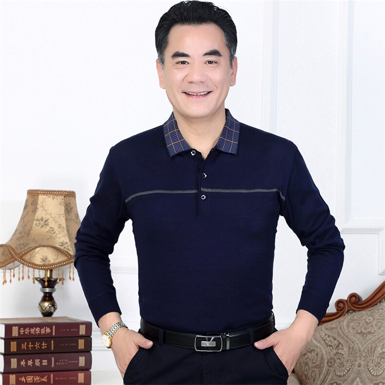 中老年长袖t恤男爸爸秋装上衣中年秋衣打底衫春秋季商务薄款卫衣,男装卫衣,电商B212（原钱塘6029）