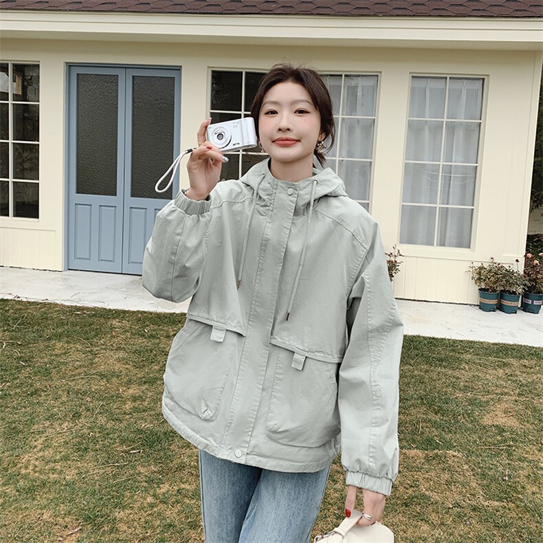 宽松型2025年秋季常规日韩休闲长袖拉链棉类混纺棉休闲百搭,女装风衣,秋牧寒烟
