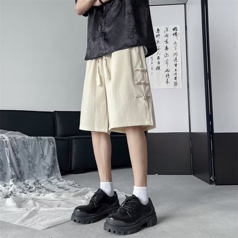 潮牌新中式盘扣设计感短裤男休闲五分裤风夏季沙滩裤55022-p30,男装牛仔裤,星座1008
