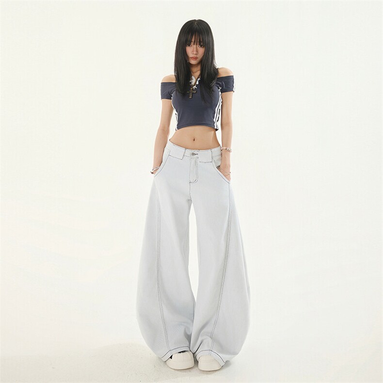 新款阔腿牛仔裤女夏季高腰宽松垂感直筒裤休闲拖地裤YD9006A-P70图片