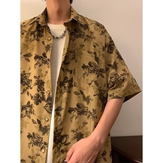 新款复古碎花短袖衬衫男女设计感小众港味百搭领带衬衣夏季外套，男装衬衫，星座601-2