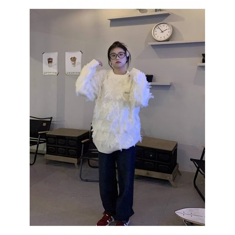 常规冬季潮青少年美式复古流苏毛边针织衫宽松型休闲长袖套头圆领,男装针织衫/毛衣,星座601-1