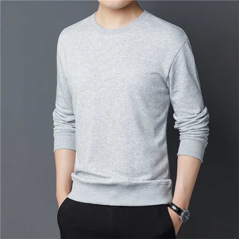 秋冬季新款男士圆领纯色T恤中年商务休闲上衣厚款保暖男装POLO衫,男装T恤,电商B212（原钱塘6029）