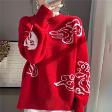 2025年秋季时尚百搭通勤简约休闲鸿运当头圆领羊毛衫，女装羊毛衫，佰米娇羊绒