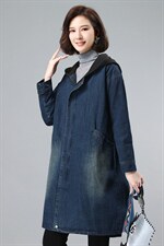 2021年冬季加厚通勤拼接连帽夹棉牛仔外套，女装棉衣/棉服，叶笙衣