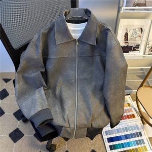 皮衣外套男春秋高级感潮牌痞帅夹克短款棒球服2237 P63图片