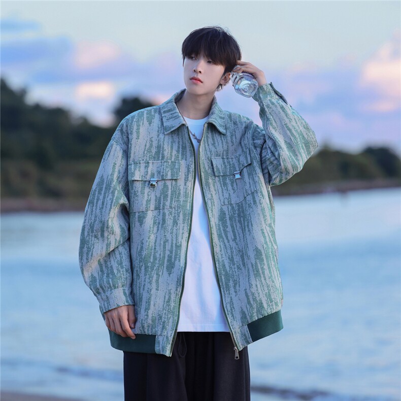 港风扎染牛仔工装大口袋夹克男80%聚酯纤维20%棉Jk77078特P65控98,男装工装外套,星座227-7