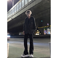 高街vibe纯黑色牛仔裤男款夏季修身直筒弹力微喇叭裤控价68，男装牛仔裤，星座310A-4