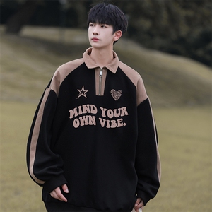 高品秋冬季美式拼色翻领POLO衫休闲宽松卫衣PW2340-P50控78加绒60图片