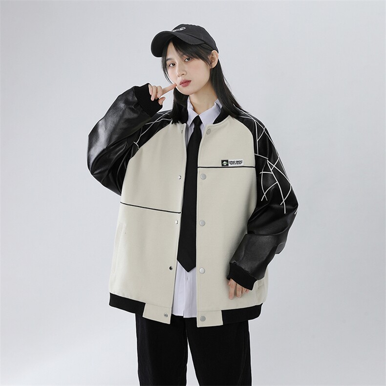 精品秋冬装飞行棒球服男女夹克毛呢拼皮刺绣轻熟JK1701-P115中性B,男装夹克,星座401
