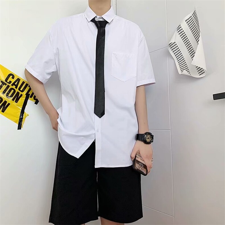 dk制服白衬衫男宽松港风短袖衬衣班服休闲寸衫学院风cs22-p28,男装衬衫,星座1008
