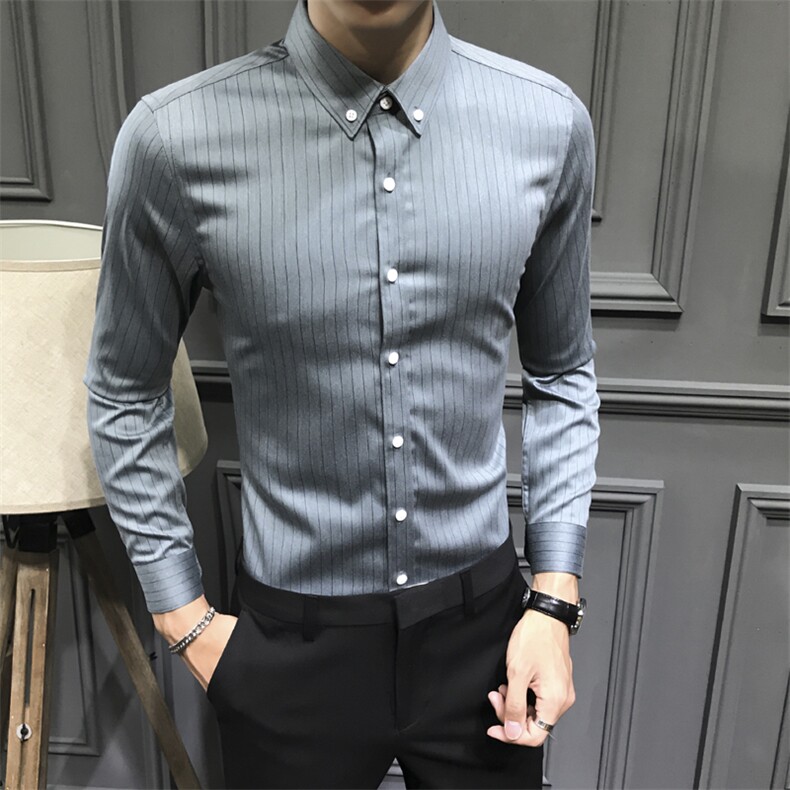 丝滑条纹衬衫翻领修身帅气男衬衣C602-P40,男装衬衫,星座1012