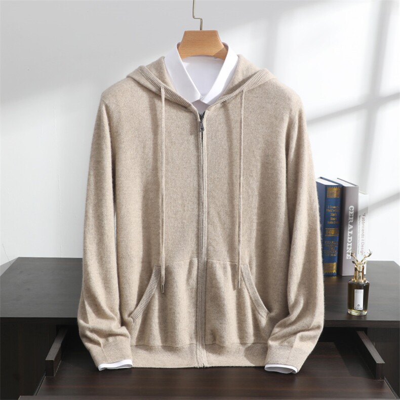 2025年秋季新款百搭连帽开衫，男装羊绒套衫，澳坤羊绒