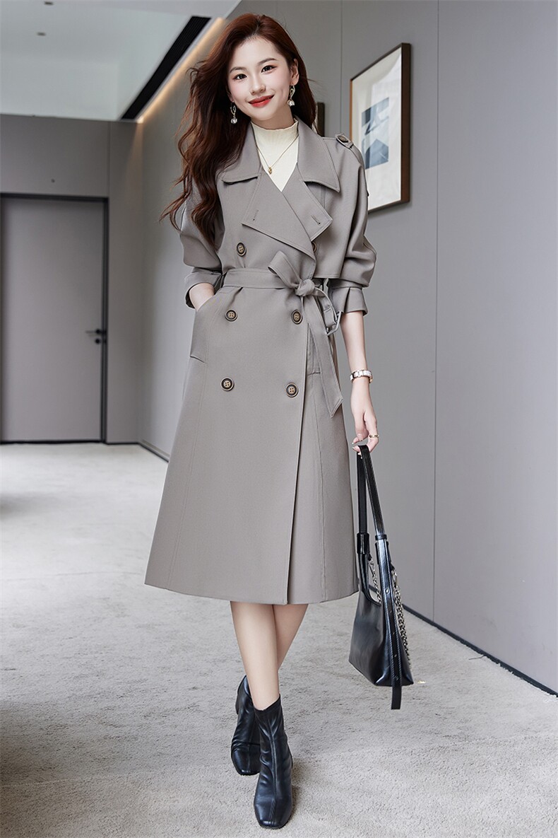 高级感灰色外套女款2025新款中长款春季今年流行品质风衣,女装风衣,卡杰菲