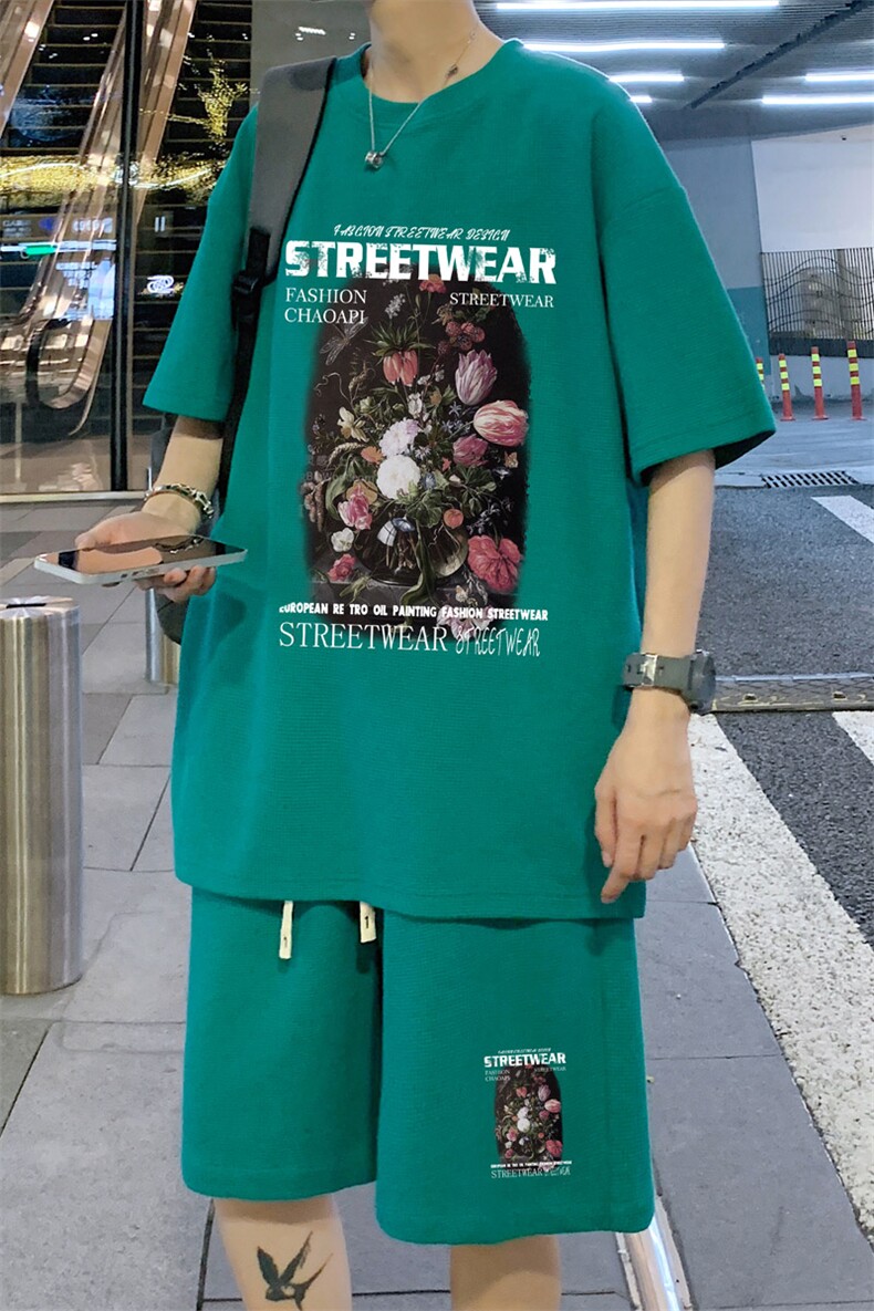 ！直播推荐款！2023夏季男士华夫格潮牌短袖T恤套装HTZ10P50,男装T恤,电商B220