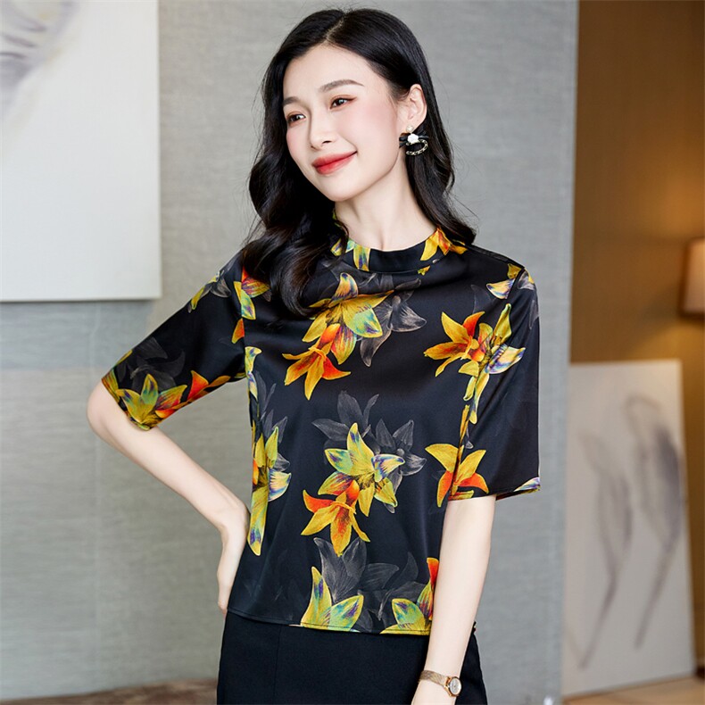 品牌真丝桑蚕丝上衣女轻奢高级感2025新款提花立领专柜妈妈装，女装衬衫，阿舍尔精品