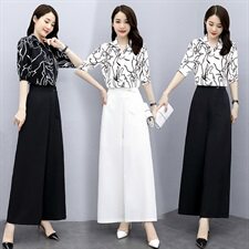 套装女2023年夏装新款女装时尚休闲气质印花上衣阔腿裤套装两件套，女装套装/套裙，关键词