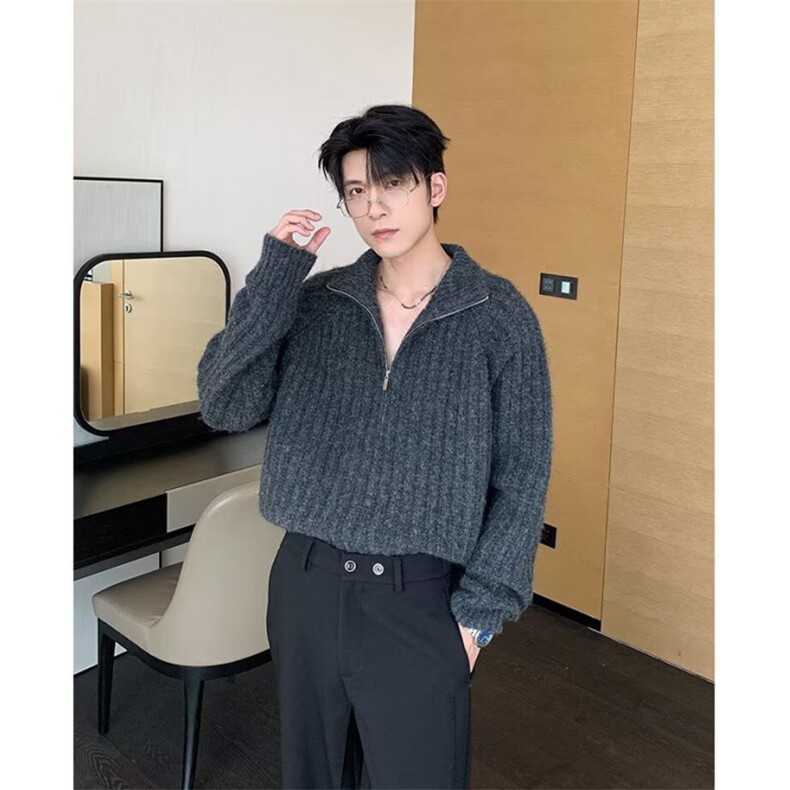 JY270-P55美式复古休闲慵懒风V领针织衫男纯色外套网图,男装针织衫/毛衣,星座1501-3