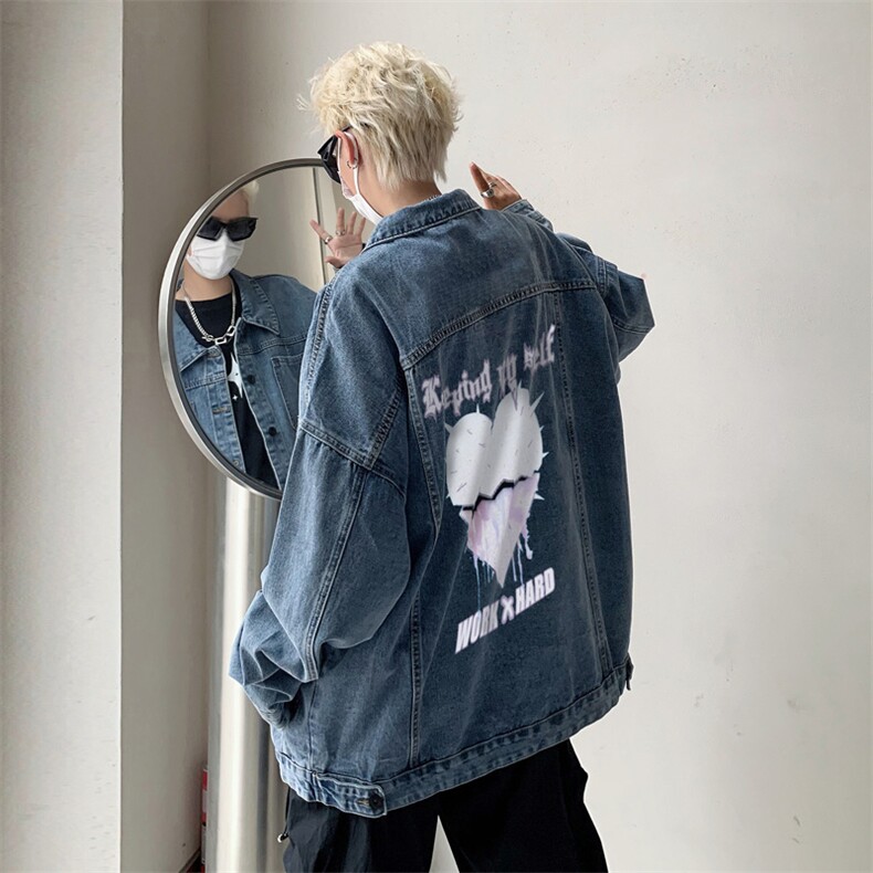 男装牛仔外套2026秋爱心字母印花男生翻领夹克XZ514-2-N102-P88,男装工装外套,星座514-2(原B239)