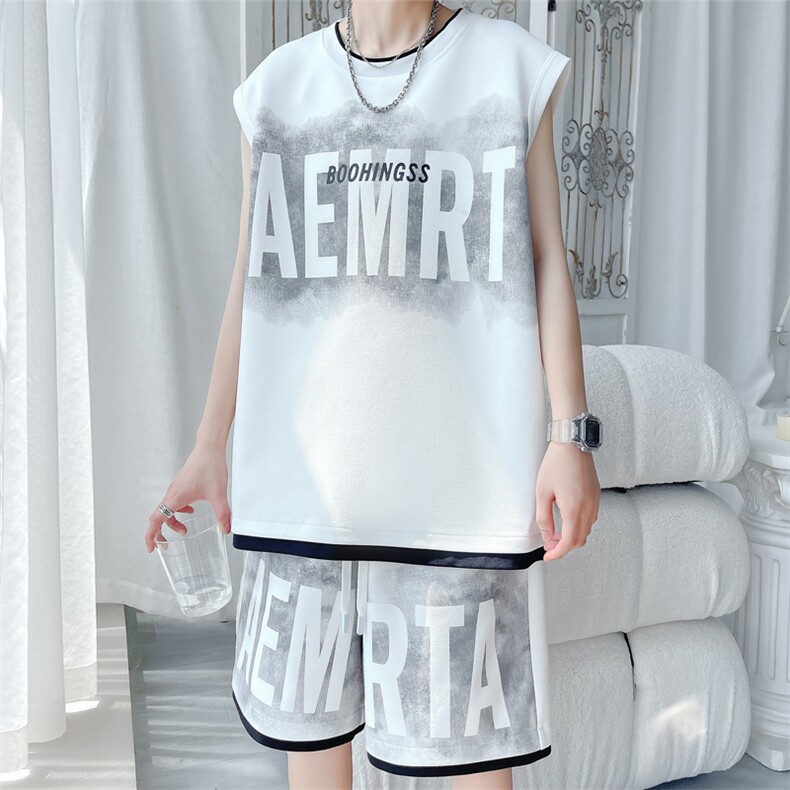 2024夏季新款旋律风车大码菠萝格短袖套装M-5XHQ24469-P60，男装休闲套装，电商A022