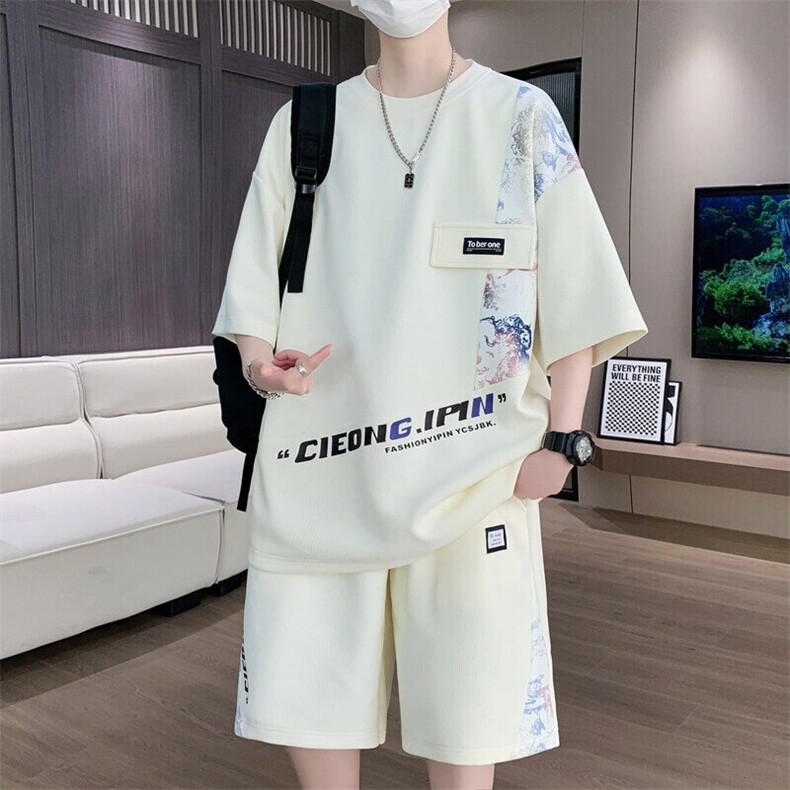 夏季新品高品质套装男士休闲圆领T恤宽松潮短裤男套装,男装T恤,星座218-1（原230）