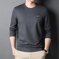 D77193钱塘2020-2秋季薄款男士时尚休闲百搭圆领长袖纯色T恤P59，男装T恤，钱塘207-2