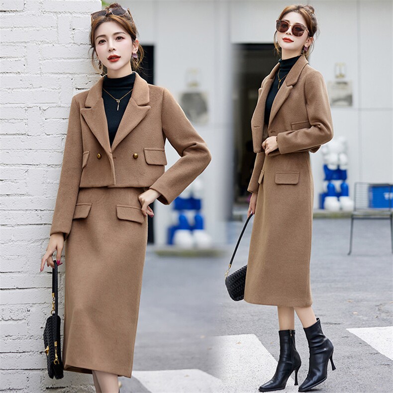 2023冬新款时尚优雅气质翻领两件套套裙，女装套装/套裙，罗腾