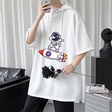 LD54158-P45连帽短袖t恤男大码胖子带帽五分袖中袖，男装T恤，电商A040