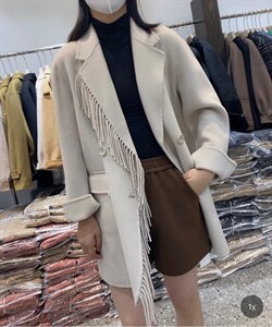 2021秋季新款双排扣时尚洋气流苏双口袋百分百羊毛双面呢,其它,L·H·X