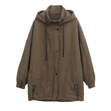 2025年冬季时尚潮流中长款休闲加绒加厚刺绣派克服，女装派克服，独衣靓