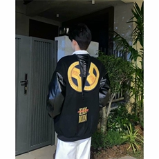 美式重磅毛呢拼接棒球服男春秋刺绣宽松休闲个性情侣夹克棉服外套，男装夹克，星座506A