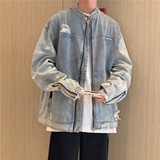 春秋美式复古破洞重工水洗渐变牛仔外套男女嘻哈牛仔夹克~W0317，男装夹克，星座601-2